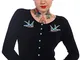 Banned, cardigan nero da donna con rondini blu in maglia fine, stile anni 50, rockabilly n...