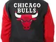 EU Fashions Bomber da baseball da uomo con logo Chicago Bulls 100% lana, nero e rosso, Gia...