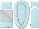 Set nido per neonato, 5 pezzi, coperta per neonato, cuscino piatto, cuscino a forma di far...