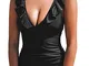 CUPSHE Monokini con Lacci Arruffati da Donna con Scollo a V Intero,S Nero