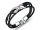 Bishilin Bracciali in Pelle per Uomo Nero Infinito Numero 8" Argento con Fibbia in Acciaio...