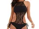 LATH.PIN-Costume Mare da Donna Trikini Costume in Pizzo Costume Intero Push up Bikini Bohe...