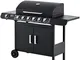 Outsunny Barbecue a Gas con Coperchio, 7 Bruciatori Totali da 20kW e Fornello Laterale, Te...