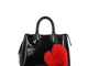 GUM Borsa Donna, A mano, Tracolla, Gomma lucida, Cuore a contrasto, Nero, CM 33X24X16