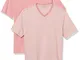 Amazon Essentials 2-Pack Slim-Fit V-Neck T-Shirt, Rosa-Bianco Stripe/Rosa, M, Pacco da 2