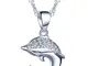 Infinite U carino delfino in argento Sterling 925 rodiato, con zirconia cubica, collana co...