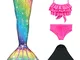 DNFUN Costume da Bagno da Bambina a Coda di Sirena, per Cosplay, per Il Nuoto, con Bikini...