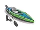 Intex Challenger K1 Kayak 1 Man Inflatable Canoe with Aluminum Oars and Hand Pump, Green/B...