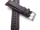 22 mm cinturino per orologio in vera pelle di vitello nero con cuciture rosse