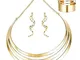 Finrezio Set Collana Girocollo con Bretelle Color Oro per Donne Braccialetti a Bracciale L...