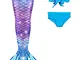 NAITOKE Coda Sirena con Bikini per Bambina Costume da Bagno-3PC,Senza Pinna