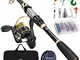 Magreel Canna da Pesca e Mulinello da Pesca con Lenza Pesca Kit Esche Ganci Pesca con Bors...