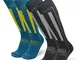 DANISH ENDURANCE Calze da Sci, Escursionismo 2 Paia (1 x Grigio Scuro, 1 x Blu/Giallo, EU...