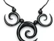 Collana con catena, ciondolo a forma di corno, spirale, drachensilber pendente con legno p...