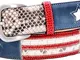 Cintura 4 CM in pelle-pitone o cuoio - patchwork - Bandiera USA in 2 varianti (115 CM (GIR...