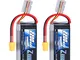 Zeee 2S Lipo Batteria 50C 2200mAh 7.4V Batteria Corta con Spina XT60 per 1/16 Slash RC Aut...