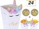 YANGTE 24 Pezzi Scatole di Snack per Popcorn Arcobaleno Modello di Unicorno Scatole per Po...