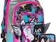 Gopop Schoolpack Zaino Scuola Trolley Unicorn 3 Ruote 47x34x23 cm + Astuccio 3 Zip Complet...