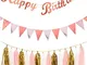 A+ Banner di Buon Compleanno in Oro Rosa, con Banner di Stendardo di Carta e Ghirlande di...