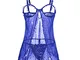 KELITCH Donna Sexy Lingerie Set Exposed Seno Bodysuit Maglia Blu Prospettiva Sexy Pigiama...