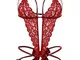 EVELIFE Body Donna Sexy Pizzo Collo Profondo V Babydoll Uno Pezzo Biancheria Intima da Not...