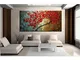 Gbwzz Astratta Fiore Rosso Albero Coltello Pittura a Olio su Tela Bella Immagine Wall Art...