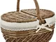 khevga - Cestino da picnic in vimini con tessuto stile rustico, 43 x 32 x 24 cm