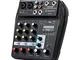 Mixer Audio USB, Moman AM4 Audio Mixer Professionale 4 Canali, Mini Consolle Mixer Bluetoo...