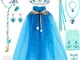 12 PCS Costume Vestito Bambina Principessa, Elsa Corona Bacchetta Guanti Treccia, Elsa Cos...