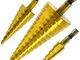 Hiveseen Kit 3 Punte Coniche, Fresa Conica Trapano a Gradini, HSS Titanium, Misure 4-12/4-...