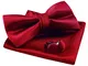 Solido Pre-legata fiocco fiocco Gemelli Hanky Set per l'abbigliamento collo uomo, rosso vi...