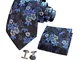 CANGRON Uomo Cravatta Fiore Blu Set Cravatta con Fazzoletto da Tasca Gemelli Confezione Re...