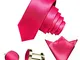 GASSANI Set Cravatta Uomo 3 Pezzi Fucsia, Cravatta Lucida Matrimonio, Larghezza 6 cm, Geme...