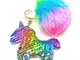 QearFun Personalizzato Portachiavi Unicorno per Ragazze e Peluche Fluffy Arcobaleno Pellic...