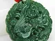 K-ONE Bellissima Giada Verde Naturale intagliata Giada Cinese Drago Fenice amuleto Ciondol...
