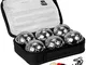 Boccia - Set di palline da boule con 6 sfere in metallo da 73 mm, 720 g, 1 sfera di legno,...