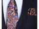 HISDERN Set di fazzoletti da uomo e fazzoletti da taschino con cravatta floreale extra lun...
