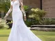 Abiti da Sposa per Manica Una Linea Long Tulle in Pizzo Applique Impero Abito da Sposa a V...