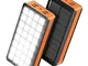 Powerbank solare 30000 mAh batteria esterna, ricarica rapida e 32 lampadine LED, Power Ban...