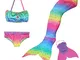 NMY Coda da Sirena per Nuotare Costumi da Bagno 4pcs con Monopinna Mermaid Insiemi del Bik...