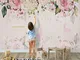 Fotomurali da parete fotografica 3d stereo fiori rosa murales cartoon bambini ragazze came...