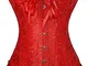 Ezstax - Corsetto vintage da donna, broccato con pizzo, regolabile, push-up A-rosso S