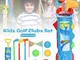 11 Pezzi Set da Golf per Bambini - 1 Carrello da Golf con Ruote, 3 Bastoncini da Golf Colo...