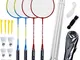 Set di racchette da badminton per 4 persone, set da badminton con rete per giardino, facil...