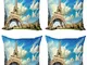 ABAKUHAUS Fricchettone Federe Cuscini Set di 4, Torre Eiffel Beret Taxi, Stampa Digitale F...