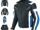 Giacca Tessuto Moto Protezioni CE Manica Staccabile Gilet Termico Blu M