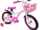 Bici bambina 16'' bicicletta Kron Hydra bimba rosa bianca fucsia rotelle cestino (Bianco -...