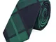DonDon cravatta di cotone stretta a quadri da uomo 6 cm - verde blu