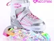KUXUAN Saya Ragazze Pattini in Linea Regolabili Rosa con Ruote Illuminate - Piccola (28-31...