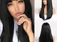 MISHAIR Donna Parrucca Lunghi con Frangia Wigs Parrucca nero Morbida Parrucche capelli lis...